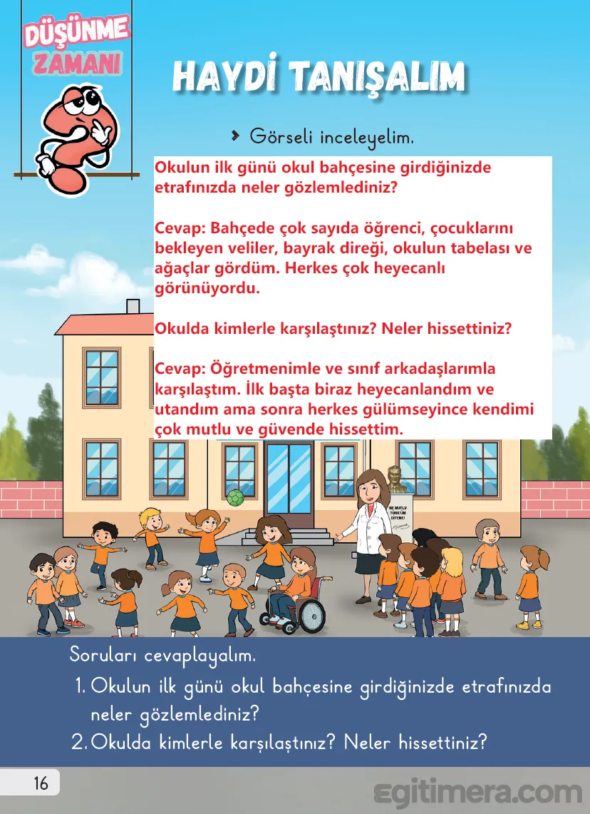 1. Sınıf Hayat Bilgisi Ders Kitabı Cevapları Sayfa 16 – MEB Yayınları