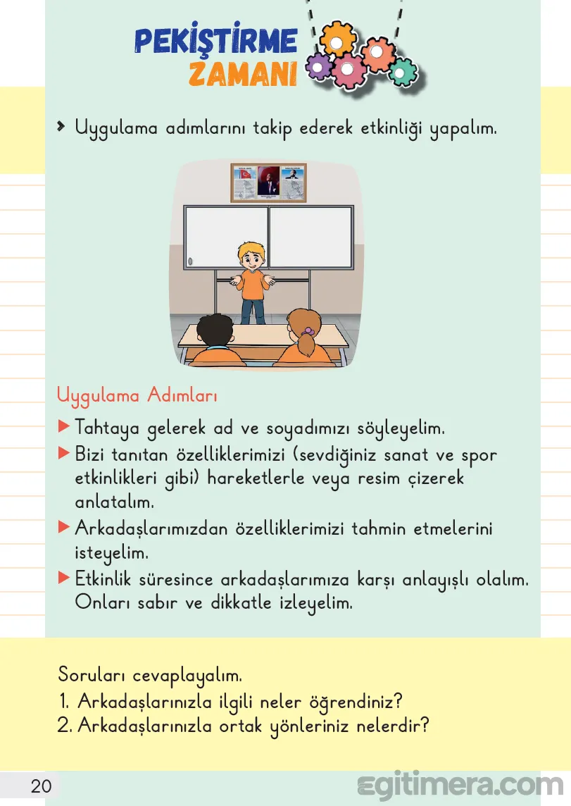 1. Sınıf Hayat Bilgisi Ders Kitabı Cevapları Sayfa 20 – MEB Yayınları