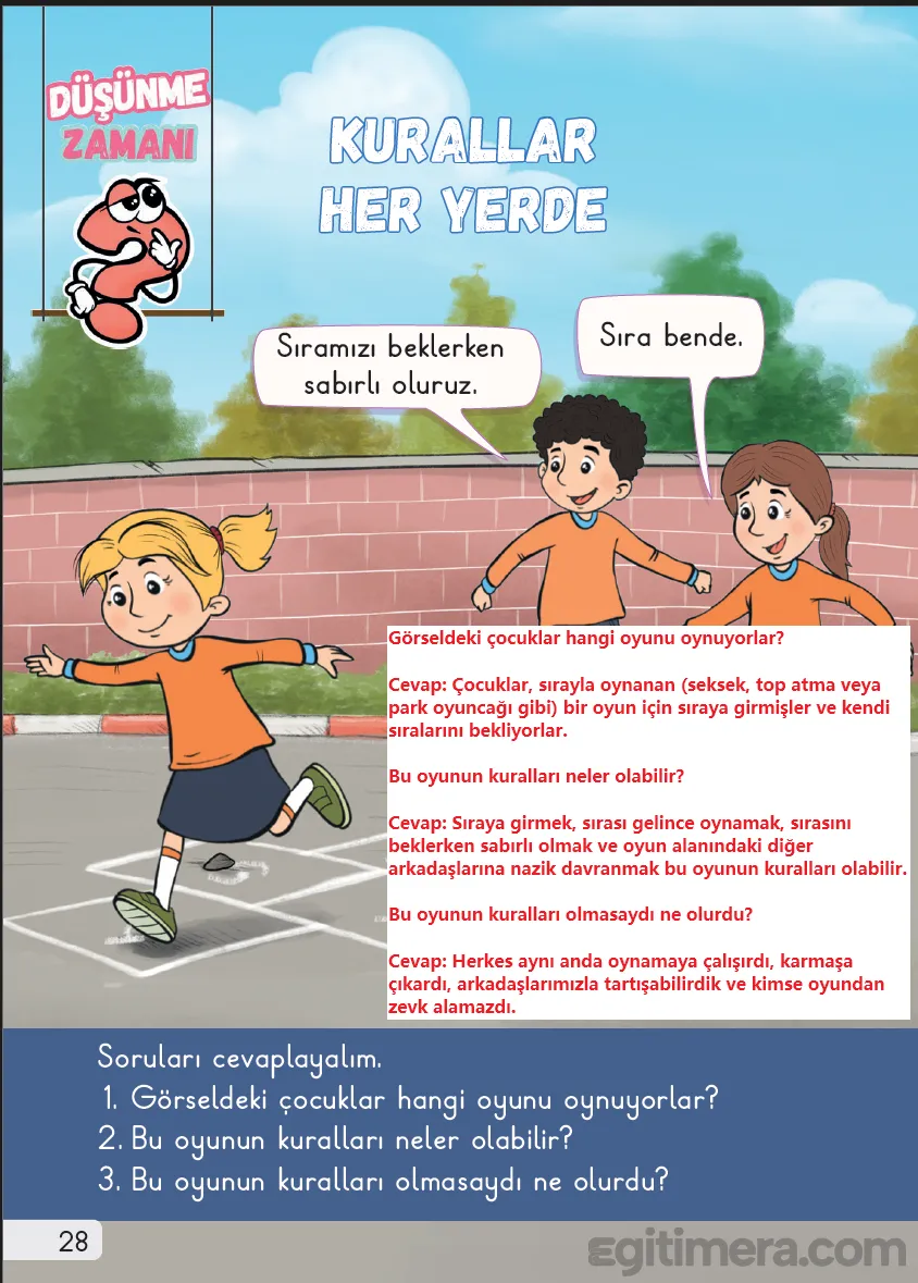 1. Sınıf Hayat Bilgisi Ders Kitabı Cevapları Sayfa 28 – MEB Yayınları