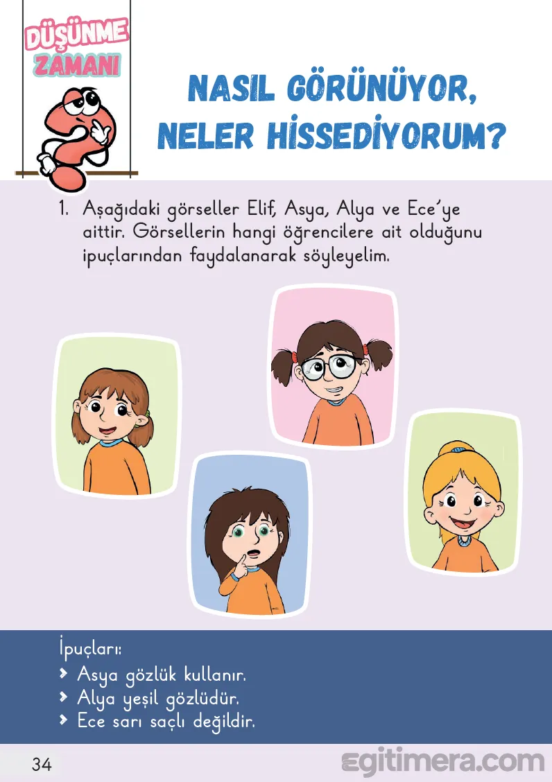 1. Sınıf Hayat Bilgisi Ders Kitabı Cevapları Sayfa 34 – MEB Yayınları