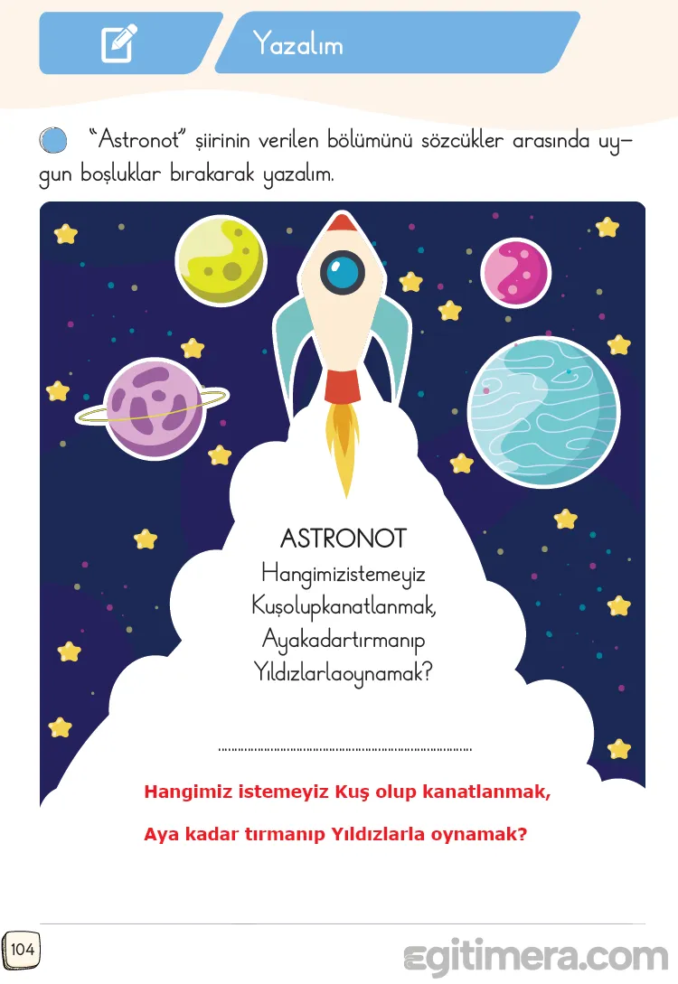 1.Sınıf Türkçe Ders Kitapları Cevapları Sayfa 104 – MEB Yayınları