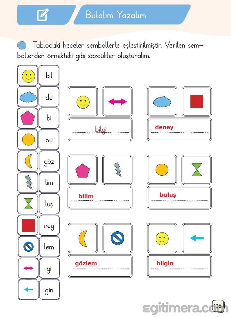 1.Sınıf Türkçe Ders Kitapları Cevapları Sayfa 105 – MEB Yayınları