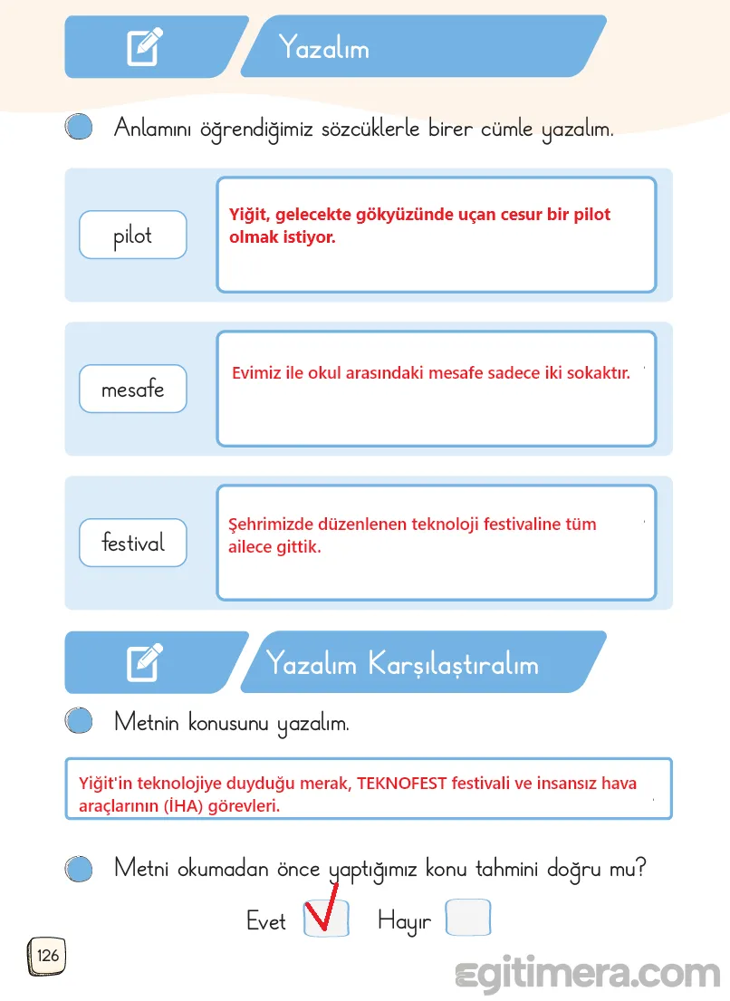 1.Sınıf Türkçe Ders Kitapları Cevapları Sayfa 126 – MEB Yayınları