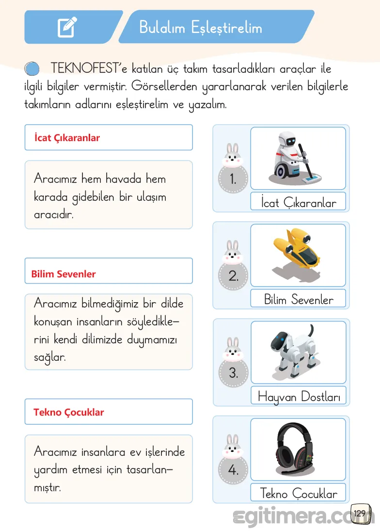 1.Sınıf Türkçe Ders Kitapları Cevapları Sayfa 129 – MEB Yayınları