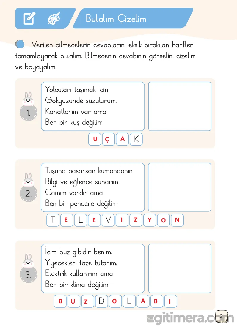1.Sınıf Türkçe Ders Kitapları Cevapları Sayfa 131 – MEB Yayınları