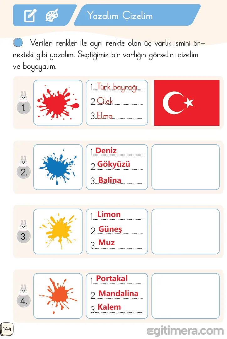 1.Sınıf Türkçe Ders Kitapları Cevapları Sayfa 144 – MEB Yayınları