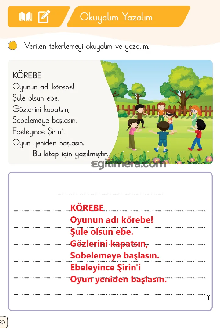 1.Sınıf Türkçe Ders Kitapları Cevapları Sayfa 30 – MEB Yayınları