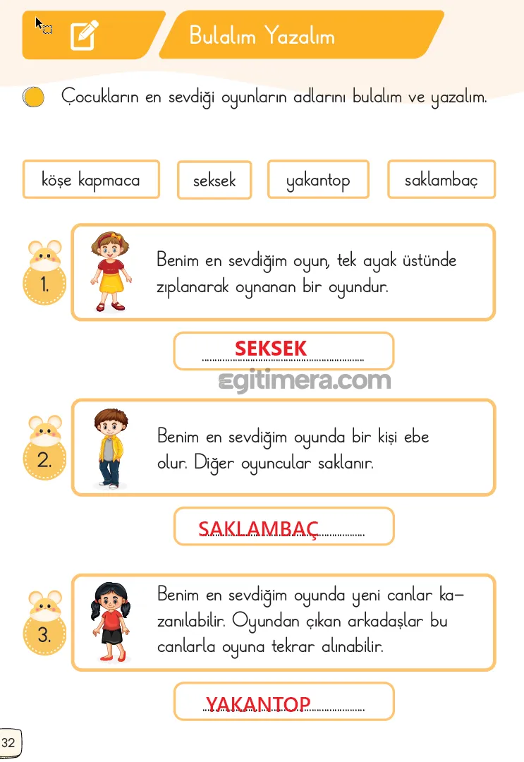 1.Sınıf Türkçe Ders Kitapları Cevapları Sayfa 32 – MEB Yayınları