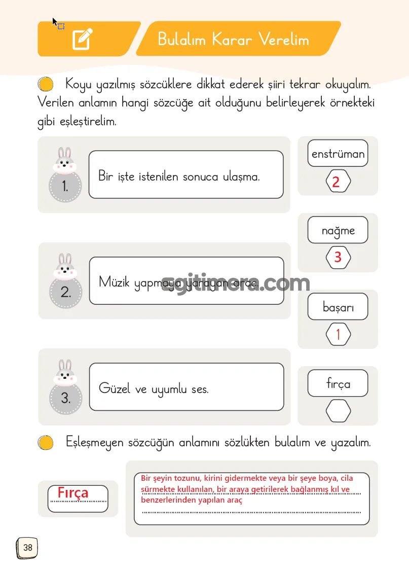 1.Sınıf Türkçe Ders Kitapları Cevapları Sayfa 38 – MEB Yayınları