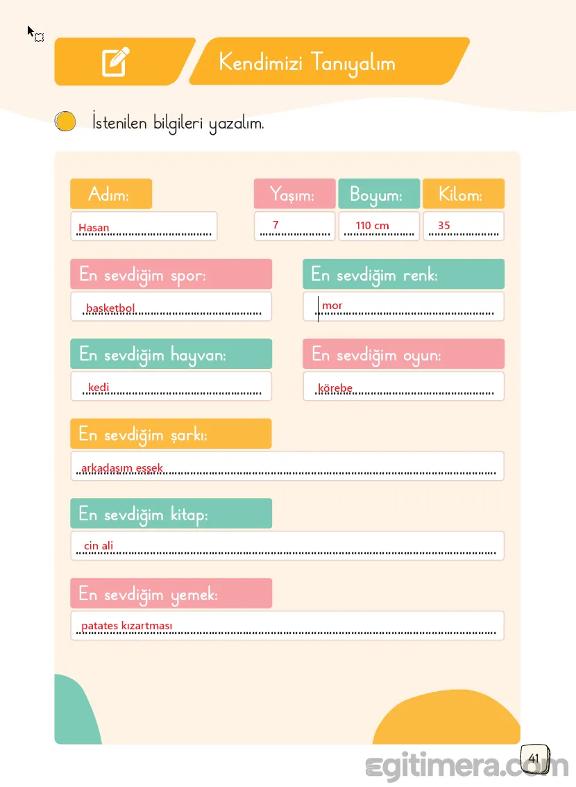 1.Sınıf Türkçe Ders Kitapları Cevapları Sayfa 41 – MEB Yayınları