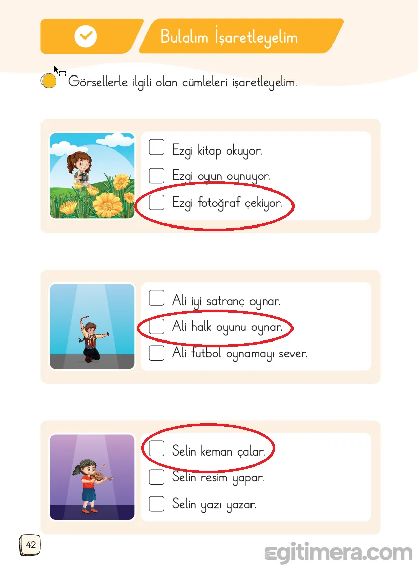 1.Sınıf Türkçe Ders Kitapları Cevapları Sayfa 42 – MEB Yayınları
