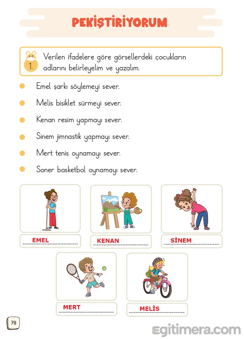 1.Sınıf Türkçe Ders Kitapları Cevapları Sayfa 78 – MEB Yayınları