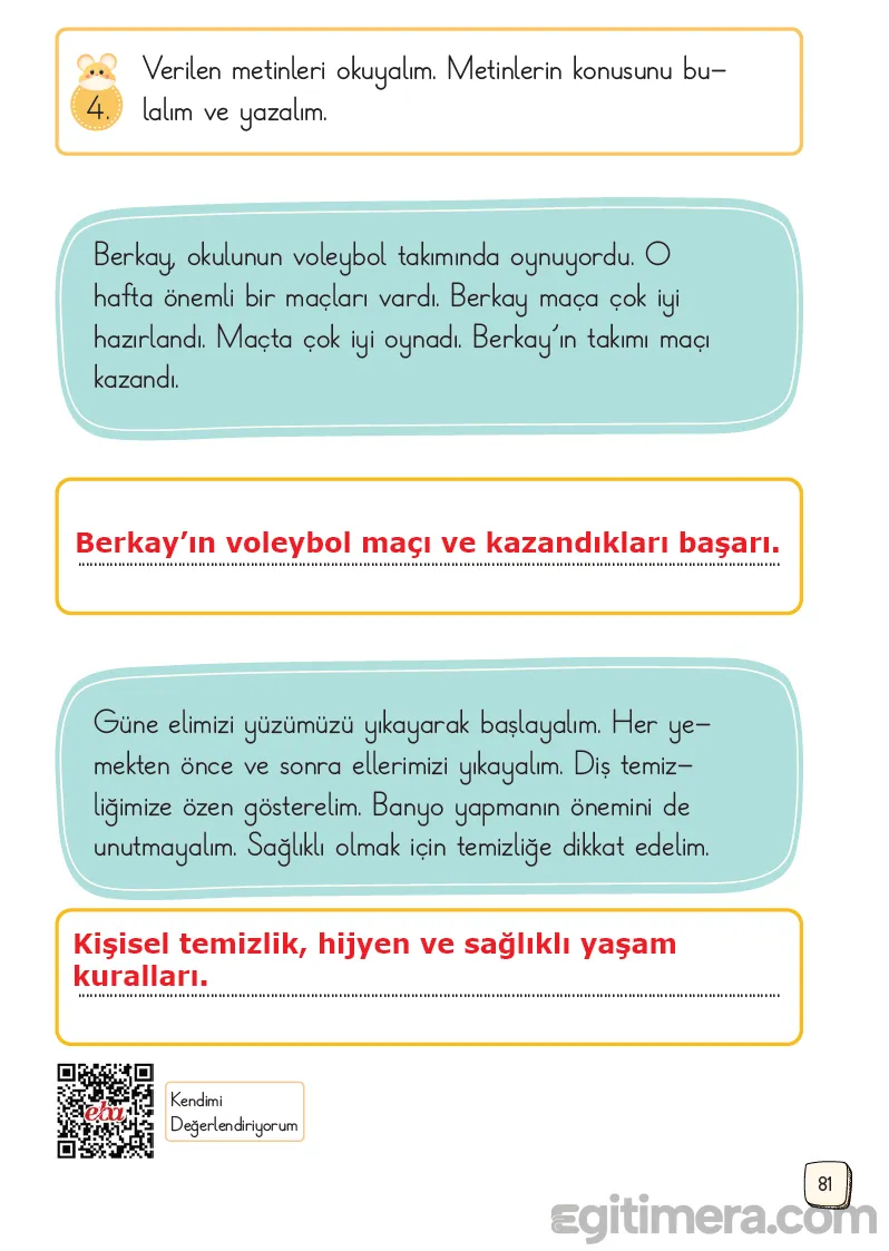 1.Sınıf Türkçe Ders Kitapları Cevapları Sayfa 81 – MEB Yayınları