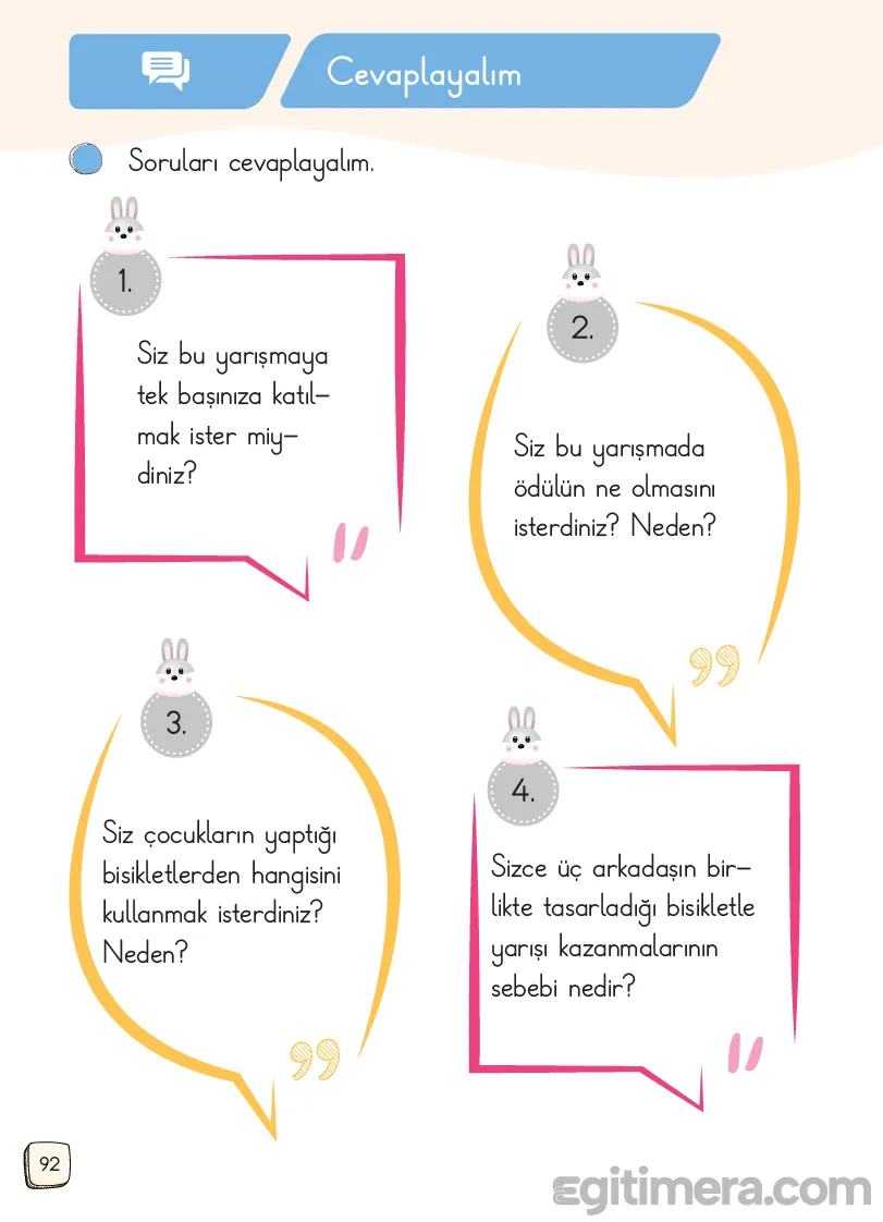 1.Sınıf Türkçe Ders Kitapları Cevapları Sayfa 92 – MEB Yayınları