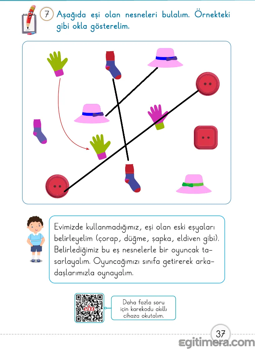 Renkli nesneler ve eşleştirme oyunu.