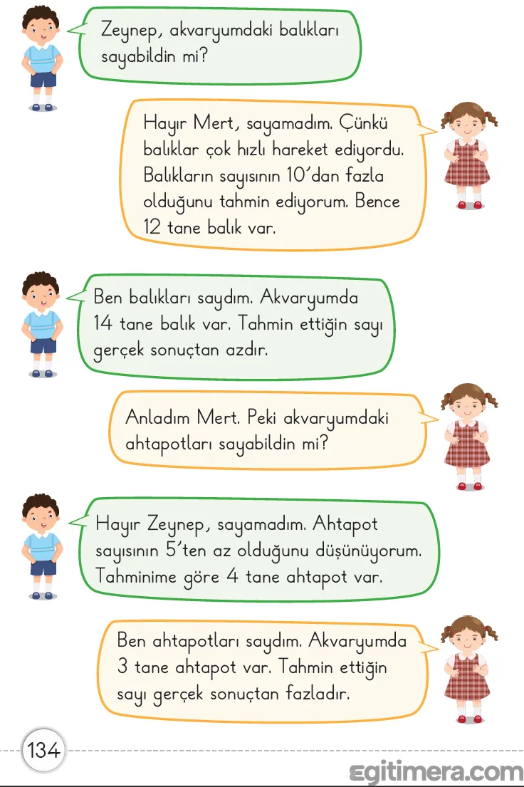 Tahmin edilen değer ile gerçek sayım sonucu arasındaki farkı analiz etmeyi öğreten sayfa 134 konu anlatımı.