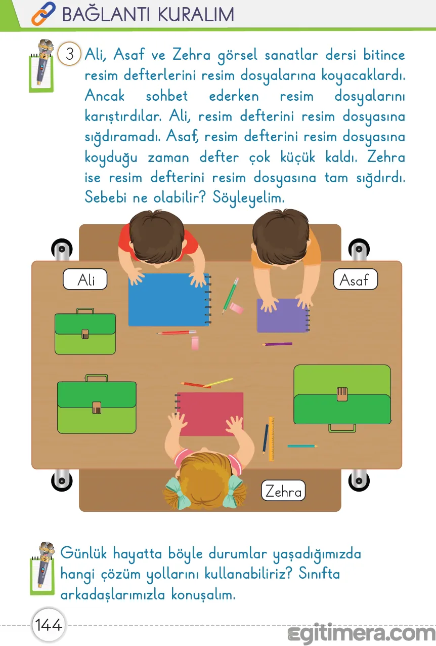 Sayfa 144: Nesnelerin boyutlarını karşılaştırma ve uygunluk durumlarını belirleme çalışması.