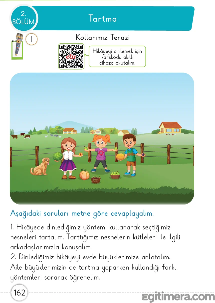 Sayfa 162: Tartma kavramına giriş ve kütle karşılaştırma yöntemleri üzerine düşünme etkinliği.